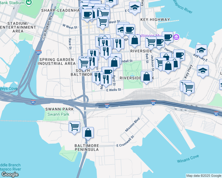 map of restaurants, bars, coffee shops, grocery stores, and more near 1833 Westphal Place in Baltimore