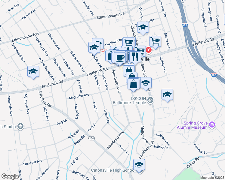 map of restaurants, bars, coffee shops, grocery stores, and more near 7 Magruder Avenue in Catonsville