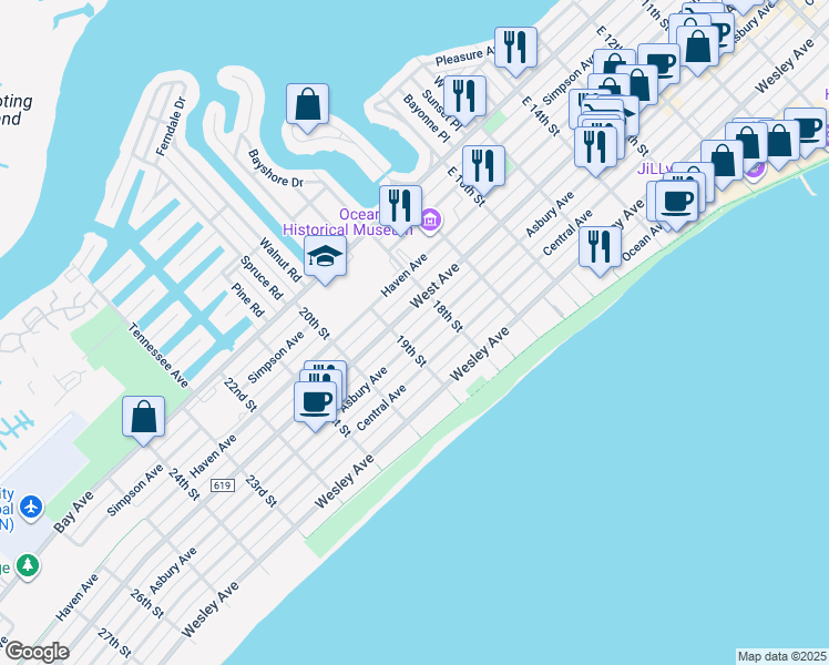 map of restaurants, bars, coffee shops, grocery stores, and more near 1856 Asbury Avenue in Ocean City