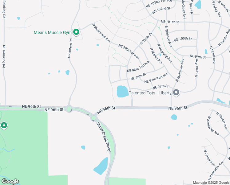 map of restaurants, bars, coffee shops, grocery stores, and more near 9624 North Smalley Avenue in Kansas City