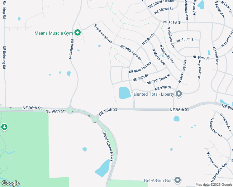 map of restaurants, bars, coffee shops, grocery stores, and more near 9624 North Smalley Avenue in Kansas City