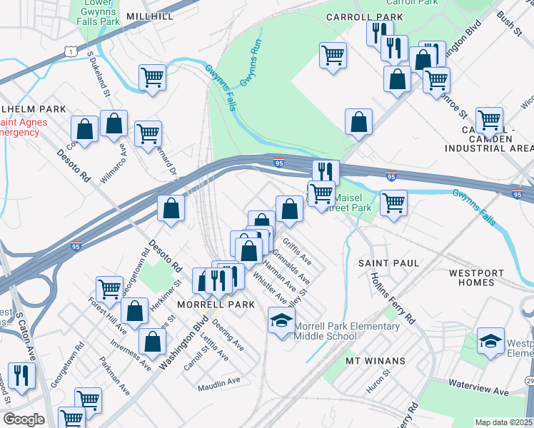 map of restaurants, bars, coffee shops, grocery stores, and more near 101 Independence Avenue Southeast in Washington