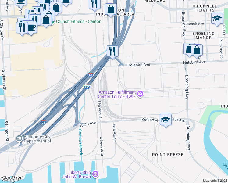 map of restaurants, bars, coffee shops, grocery stores, and more near 4851 Holabird Avenue in Baltimore