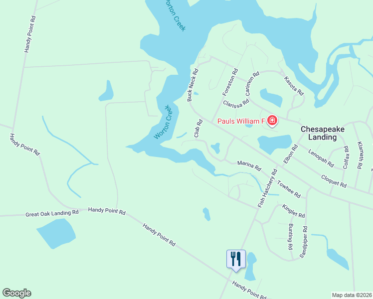 map of restaurants, bars, coffee shops, grocery stores, and more near 23119 Club Terrace in Chestertown