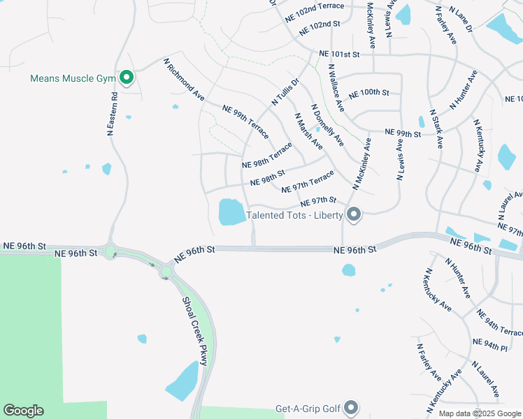 map of restaurants, bars, coffee shops, grocery stores, and more near 8109 Northeast 97th Street in Kansas City