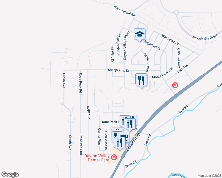 map of restaurants, bars, coffee shops, grocery stores, and more near 420 Valley Circle in Dayton