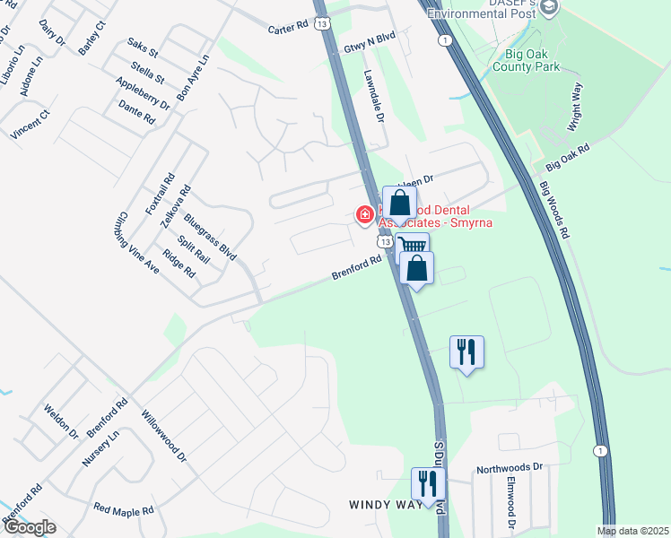 map of restaurants, bars, coffee shops, grocery stores, and more near 4549 Brenford Road in Smyrna