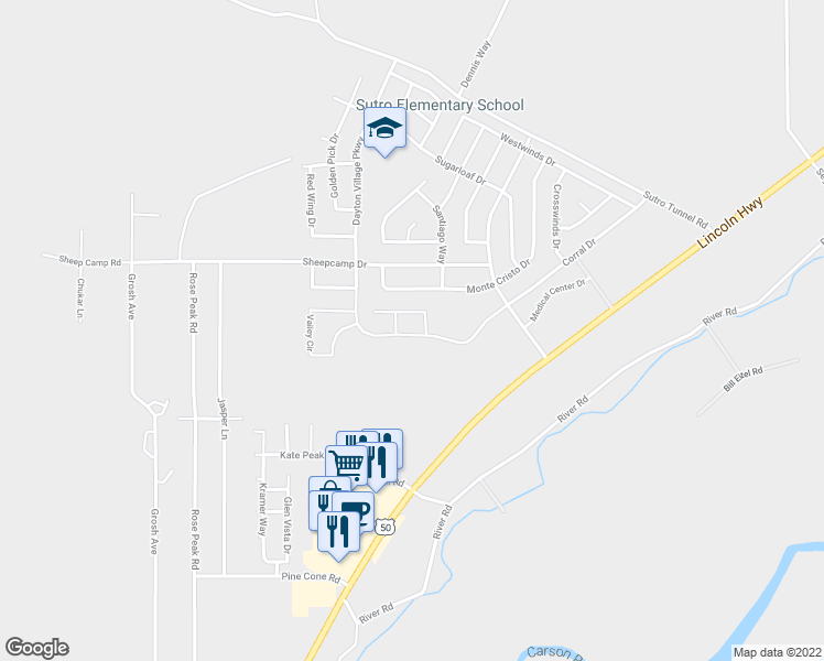 map of restaurants, bars, coffee shops, grocery stores, and more near 124 Dayton Village Pkwy in Dayton