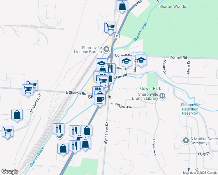 map of restaurants, bars, coffee shops, grocery stores, and more near 1614 Main Street in Cincinnati