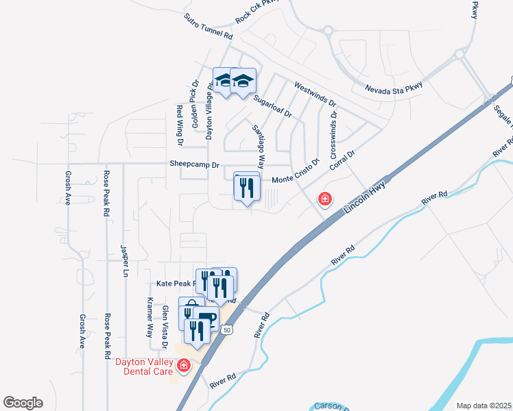 map of restaurants, bars, coffee shops, grocery stores, and more near 25 Fortune Drive in Dayton