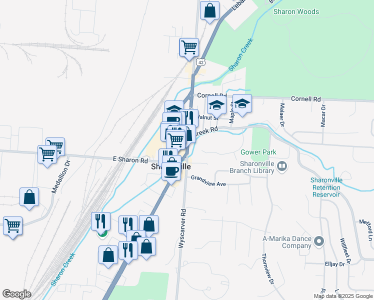 map of restaurants, bars, coffee shops, grocery stores, and more near 11004 Reading Road in Cincinnati