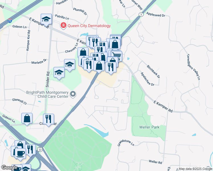 map of restaurants, bars, coffee shops, grocery stores, and more near 8713 Harper Point Drive in Cincinnati