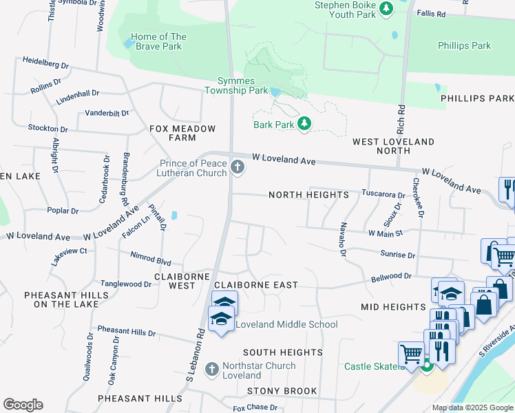 map of restaurants, bars, coffee shops, grocery stores, and more near 154 Cannonade Drive in Loveland
