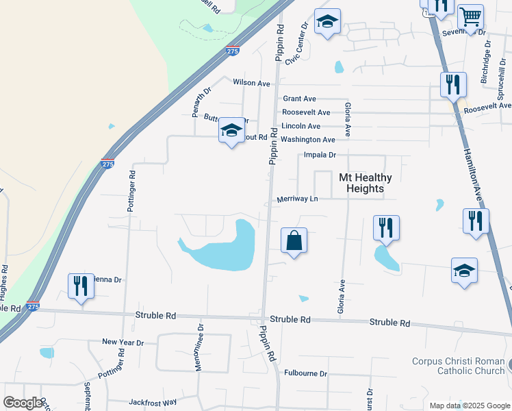 map of restaurants, bars, coffee shops, grocery stores, and more near 10655 Pippin Road in Cincinnati