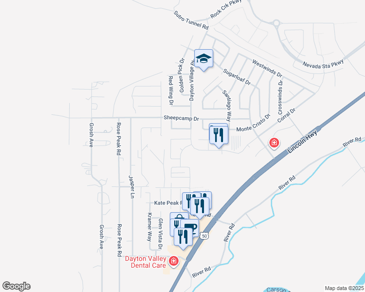 map of restaurants, bars, coffee shops, grocery stores, and more near 404 Valley Circle in Dayton
