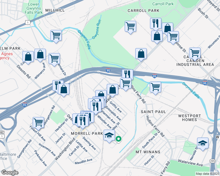 map of restaurants, bars, coffee shops, grocery stores, and more near 101 Independence Avenue Southeast in Washington