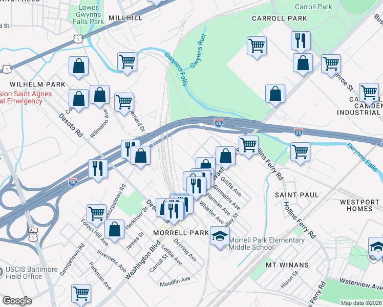 map of restaurants, bars, coffee shops, grocery stores, and more near 101 Independence Avenue Southeast in Washington