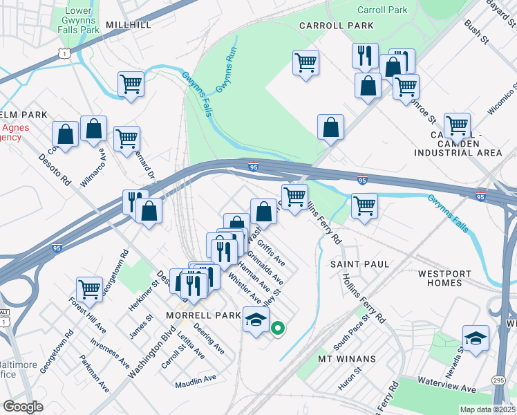map of restaurants, bars, coffee shops, grocery stores, and more near 101 Independence Avenue Southeast in Washington