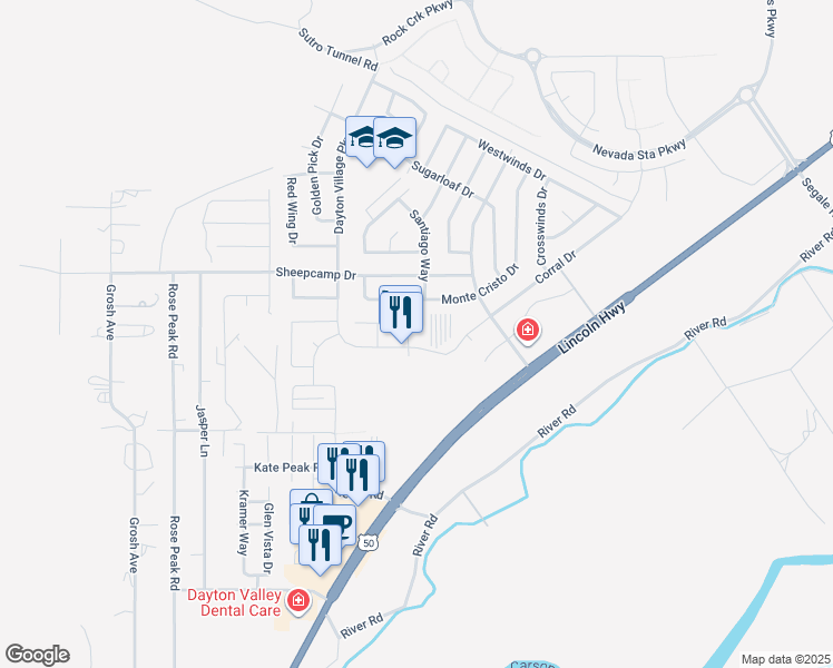 map of restaurants, bars, coffee shops, grocery stores, and more near 25 Fortune Drive in Dayton