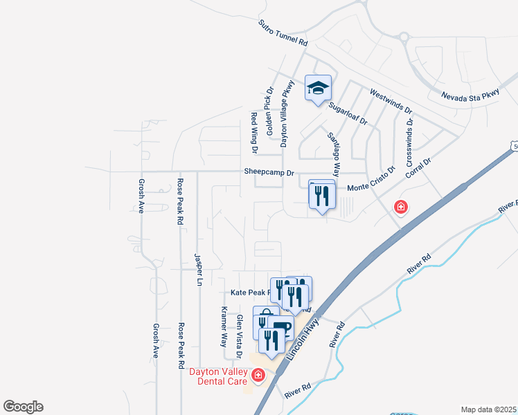 map of restaurants, bars, coffee shops, grocery stores, and more near 404 Valley Circle in Dayton