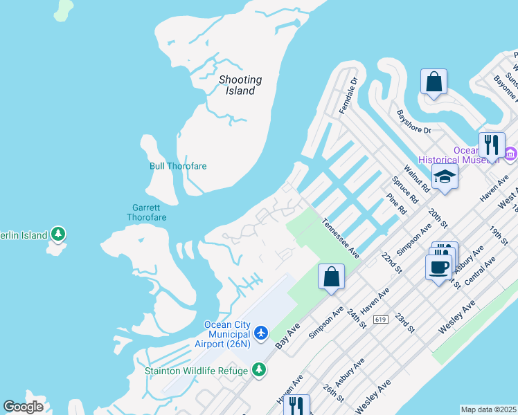 map of restaurants, bars, coffee shops, grocery stores, and more near 23 Genoa Court in Ocean City