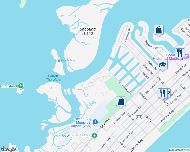 map of restaurants, bars, coffee shops, grocery stores, and more near 23 Genoa Court in Ocean City