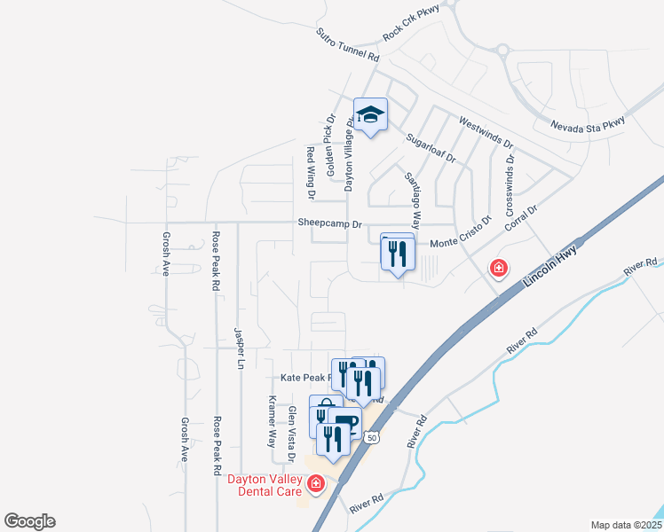 map of restaurants, bars, coffee shops, grocery stores, and more near 404 Valley Circle in Dayton