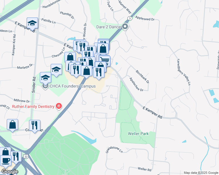 map of restaurants, bars, coffee shops, grocery stores, and more near 8902 Harper Point Drive in Cincinnati