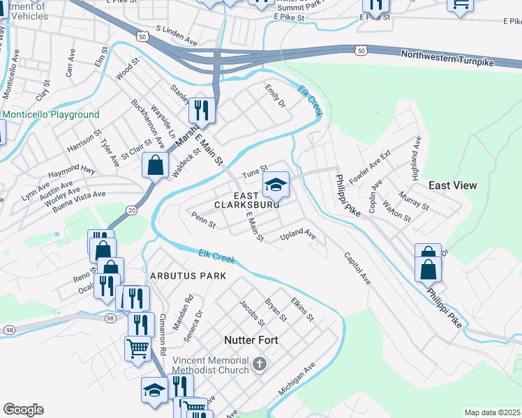 map of restaurants, bars, coffee shops, grocery stores, and more near 161 Fowler Avenue in Mount Clare