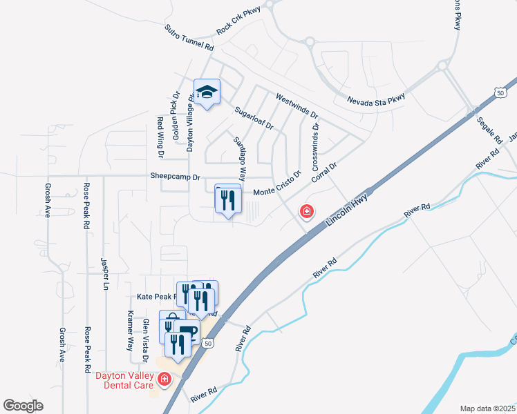 map of restaurants, bars, coffee shops, grocery stores, and more near 25 Fortune Drive in Dayton