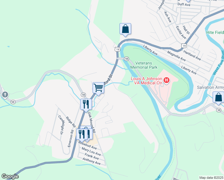 map of restaurants, bars, coffee shops, grocery stores, and more near 94 Armory Road in Clarksburg