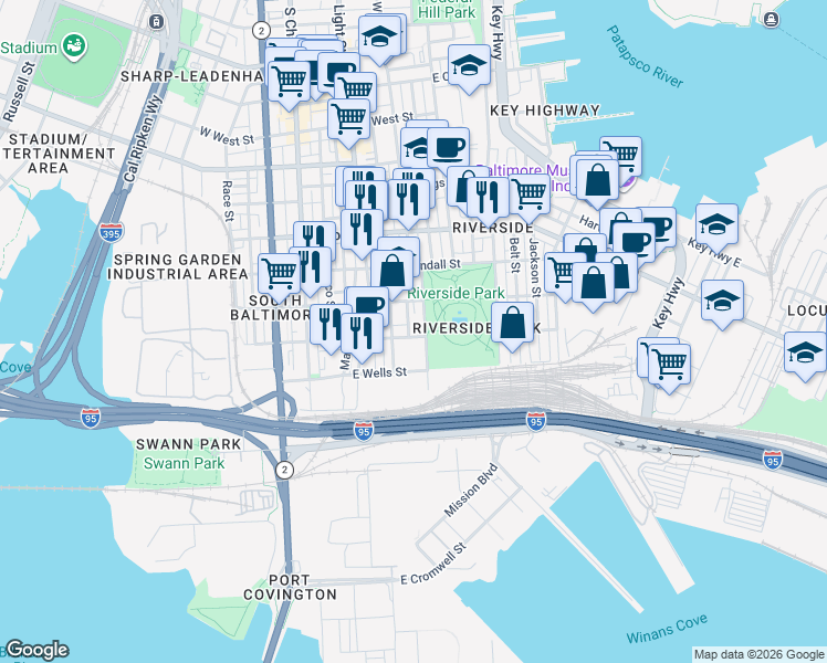 map of restaurants, bars, coffee shops, grocery stores, and more near 230 East Barney Street in Baltimore
