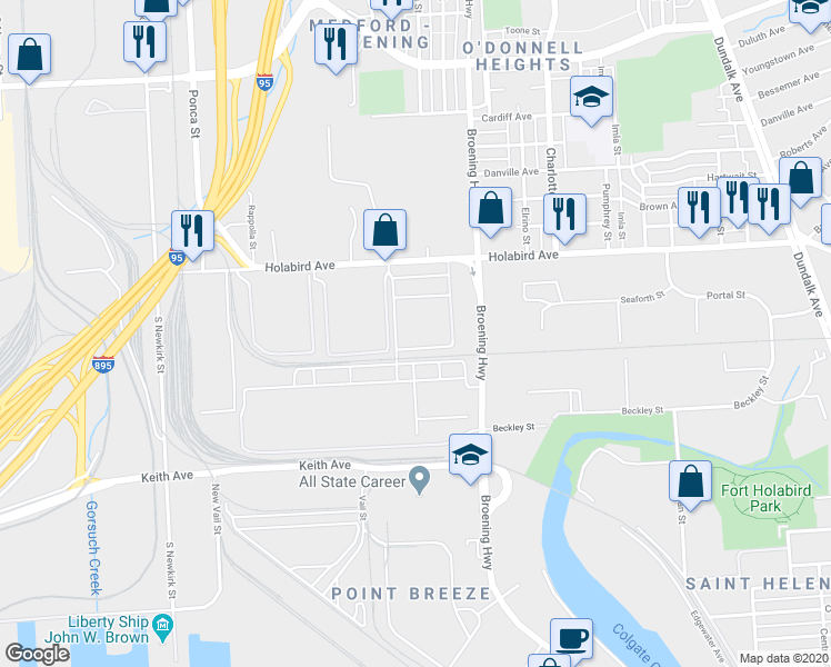 map of restaurants, bars, coffee shops, grocery stores, and more near 5901 Holabird Avenue in Baltimore