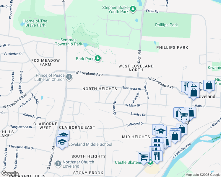 map of restaurants, bars, coffee shops, grocery stores, and more near 1401 Tuscarora Drive in Loveland