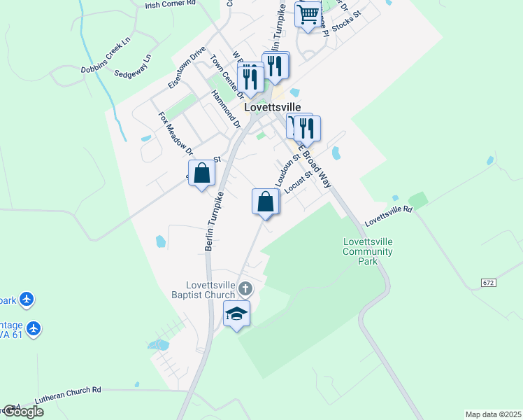 map of restaurants, bars, coffee shops, grocery stores, and more near 28 South Loudoun Street in Lovettsville