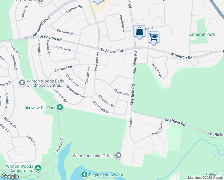 map of restaurants, bars, coffee shops, grocery stores, and more near 609 Brunner Drive in Cincinnati