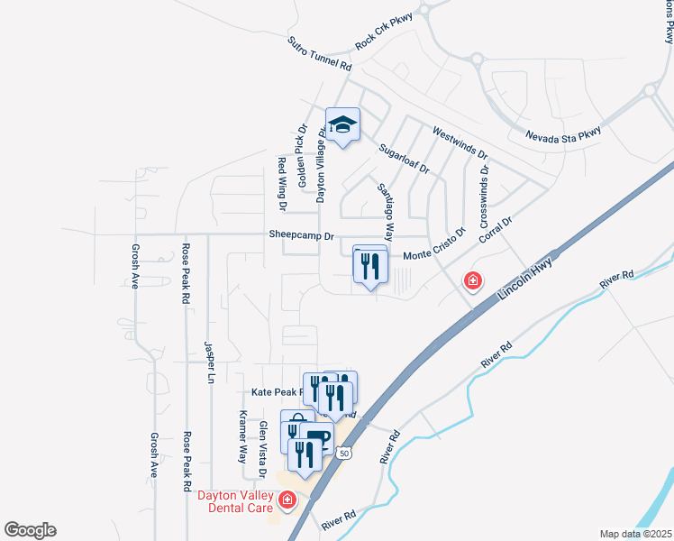 map of restaurants, bars, coffee shops, grocery stores, and more near 340 Sweetwater Circle in Dayton