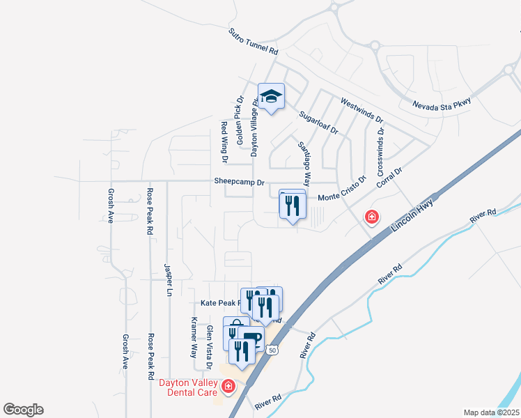 map of restaurants, bars, coffee shops, grocery stores, and more near 340 Sweetwater Circle in Dayton