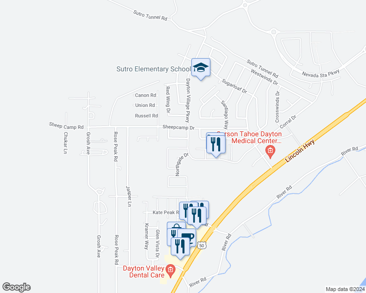map of restaurants, bars, coffee shops, grocery stores, and more near 404 Valley Circle in Dayton
