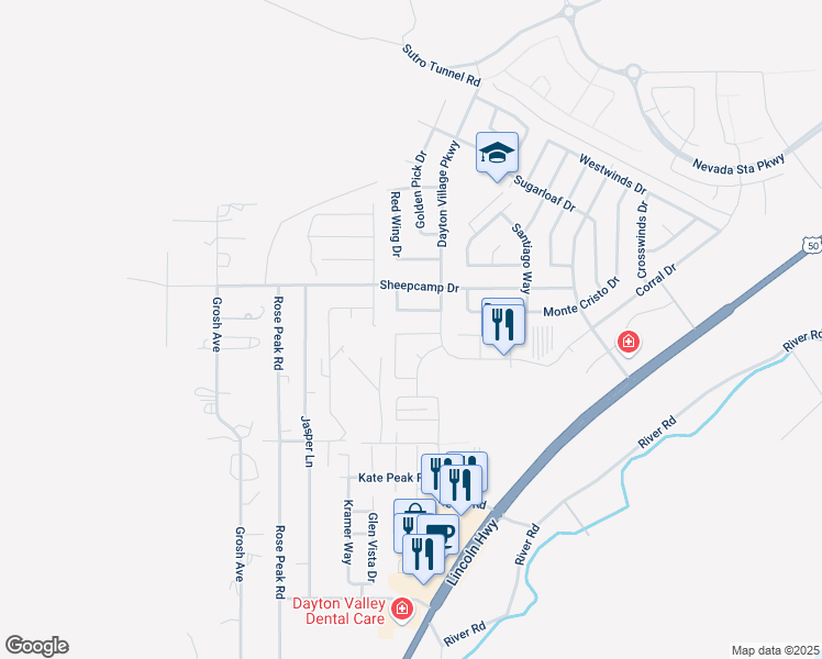map of restaurants, bars, coffee shops, grocery stores, and more near 404 Valley Circle in Dayton