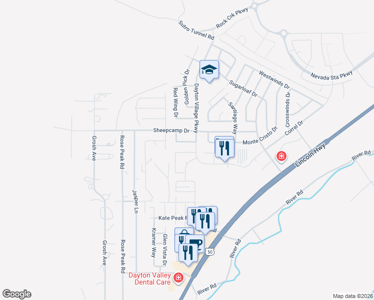 map of restaurants, bars, coffee shops, grocery stores, and more near 404 Valley Drive in Dayton