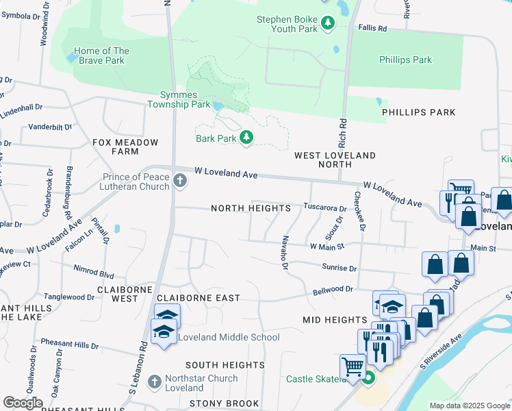 map of restaurants, bars, coffee shops, grocery stores, and more near 204 Tuscarora Drive in Loveland