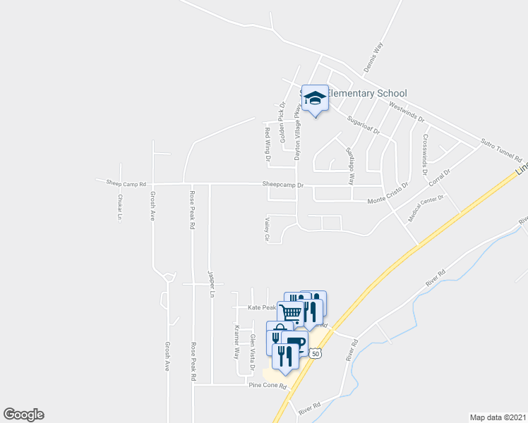 map of restaurants, bars, coffee shops, grocery stores, and more near 410 Valley Circle in Dayton
