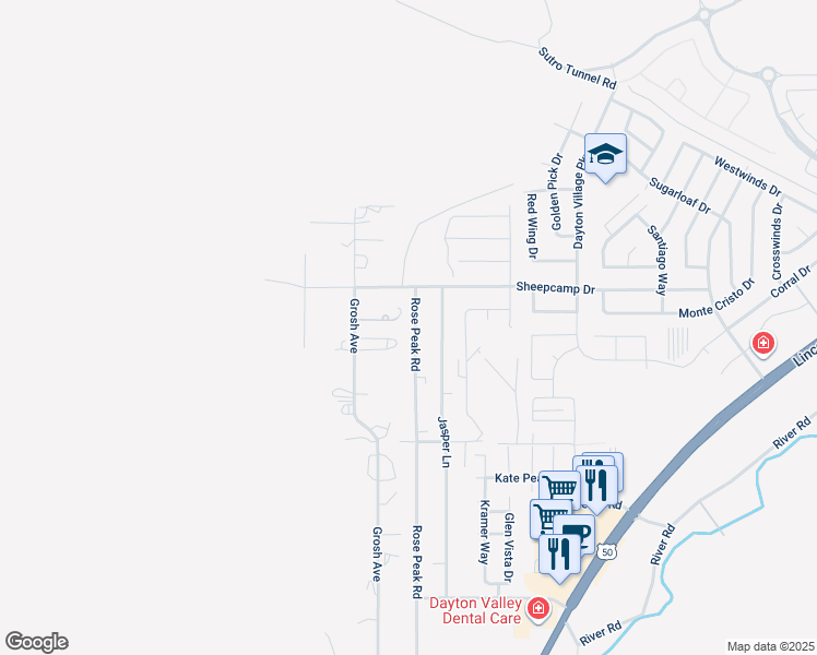 map of restaurants, bars, coffee shops, grocery stores, and more near 188 Rose Peak Rd in Dayton