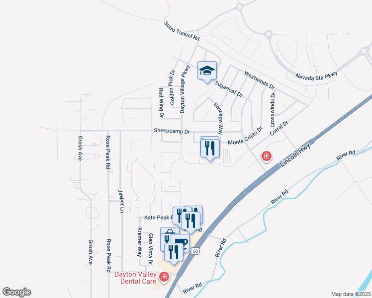 map of restaurants, bars, coffee shops, grocery stores, and more near 340 Sweetwater Circle in Dayton