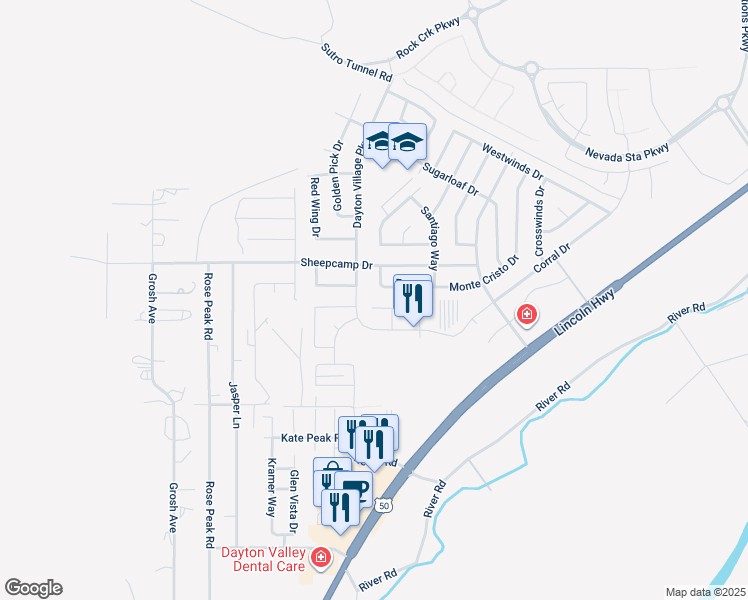 map of restaurants, bars, coffee shops, grocery stores, and more near 340 Sweetwater Circle in Dayton