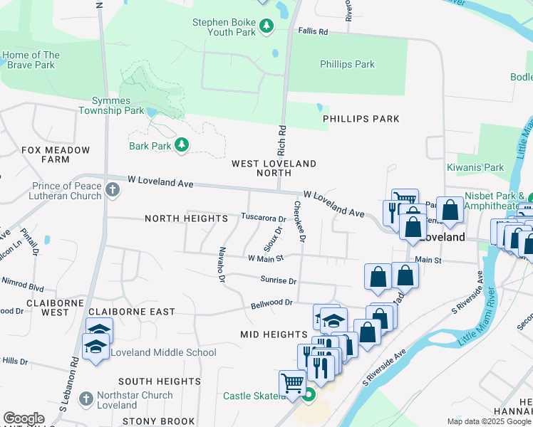 map of restaurants, bars, coffee shops, grocery stores, and more near 1112 Tuscarora Drive in Loveland