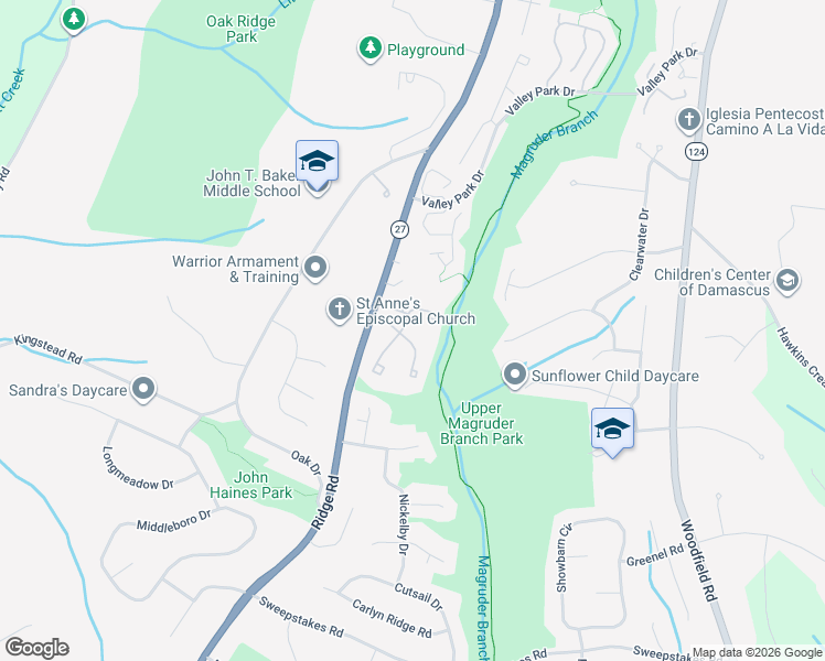 map of restaurants, bars, coffee shops, grocery stores, and more near 10577 Tralee Terrace in Damascus