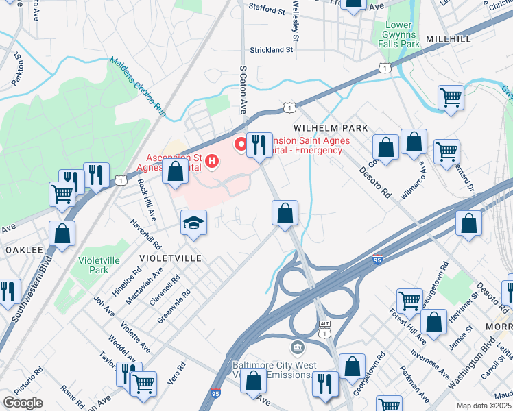 map of restaurants, bars, coffee shops, grocery stores, and more near 3308 Benson Avenue in Halethorpe