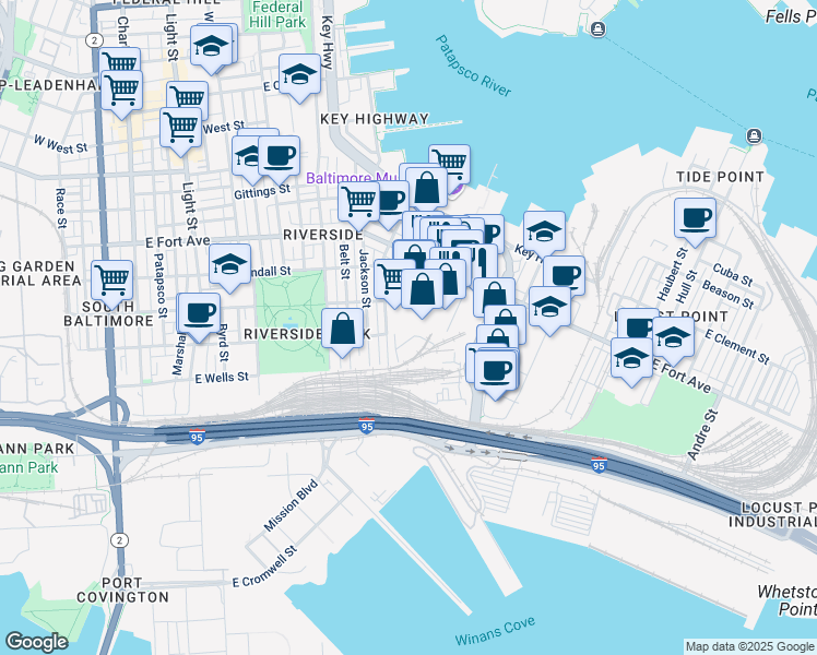 map of restaurants, bars, coffee shops, grocery stores, and more near 859 East Fort Avenue in Baltimore